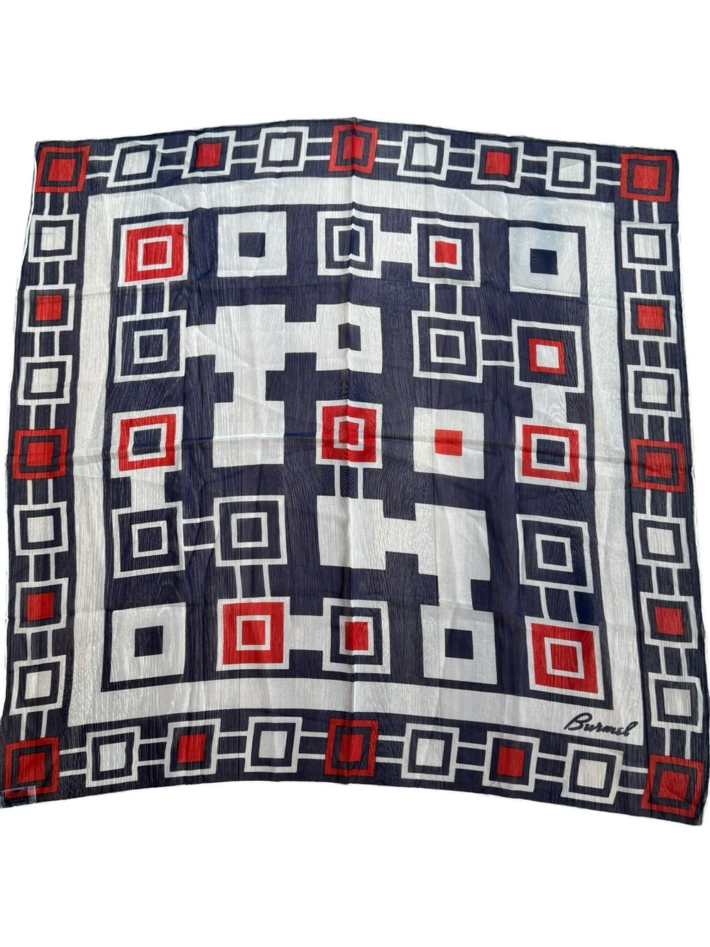 Vintage Burmel Scarf 26” square Geometric Red/White/Blue Patriotic
